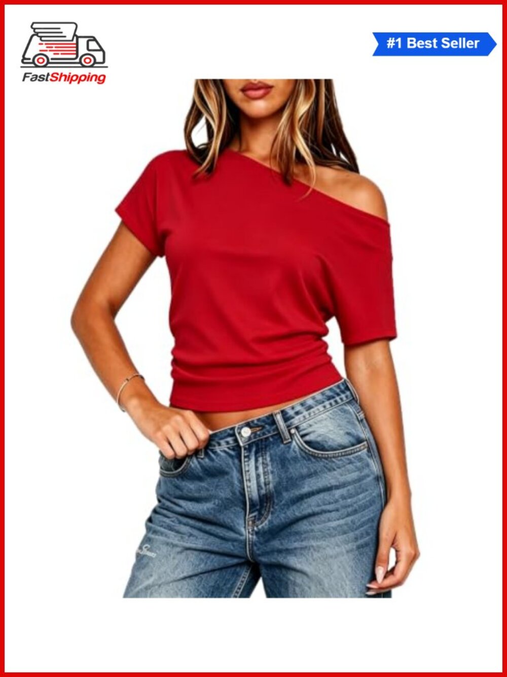 Women's Cropped One Shoulder Knit Top Asymmetric Neck Casual Summer Shirt